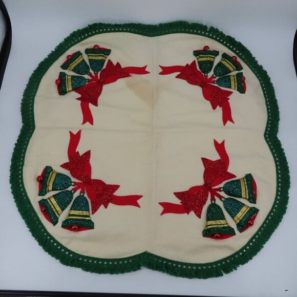 Edna Looney Handmade Felt Tree Skirt Jeweled Bells Christmas Holiday Finished - Picture 9 of 10